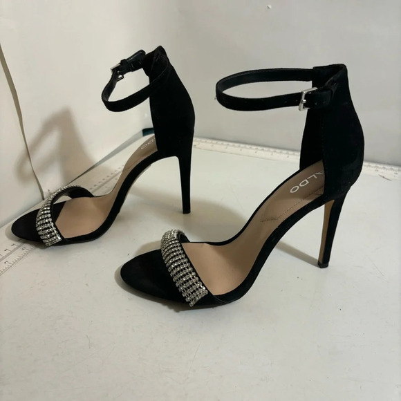Aldo women’s black velvet crystal embellished strappy stiletto  heeled sandals 9 - Picture 3 of 12